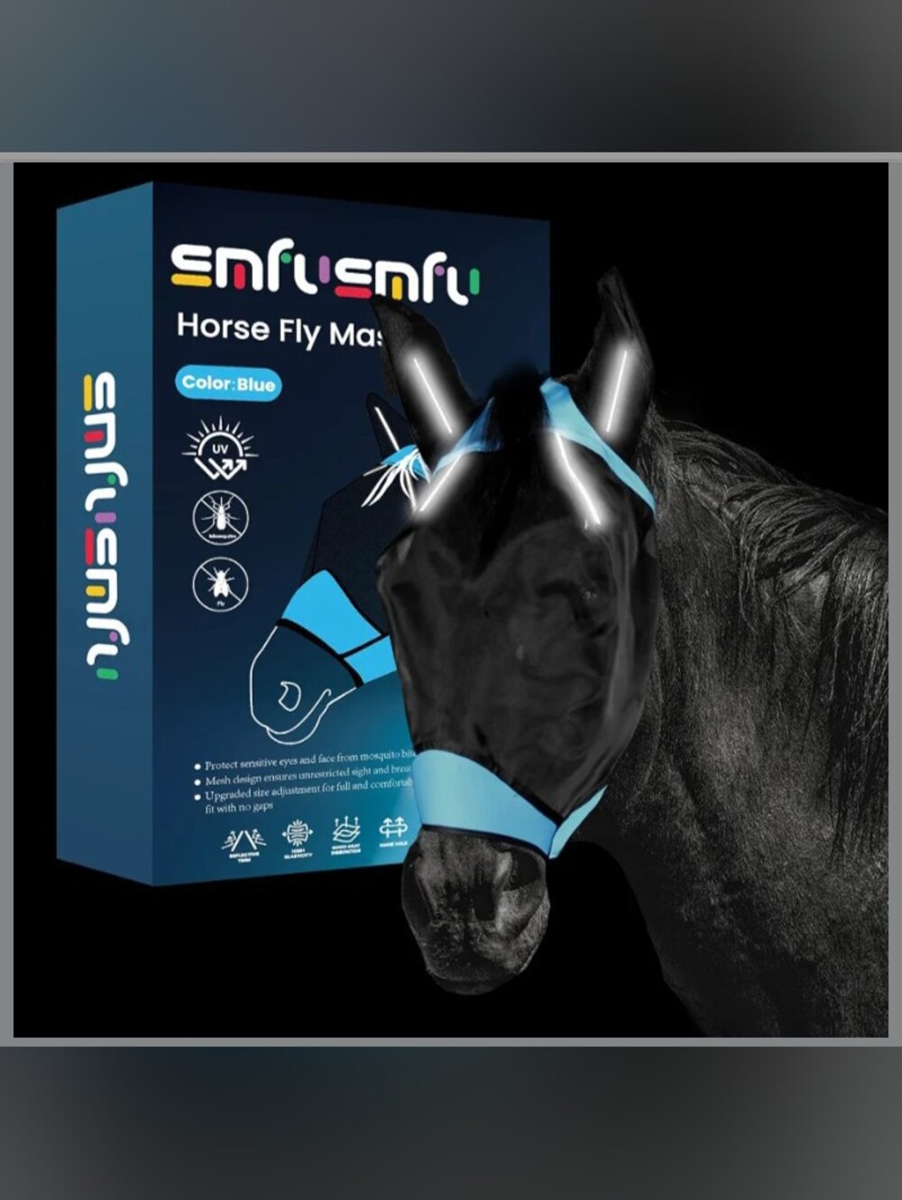 Horse Mask with Breathable Fine Mesh for UV , Fly  Protection Size M